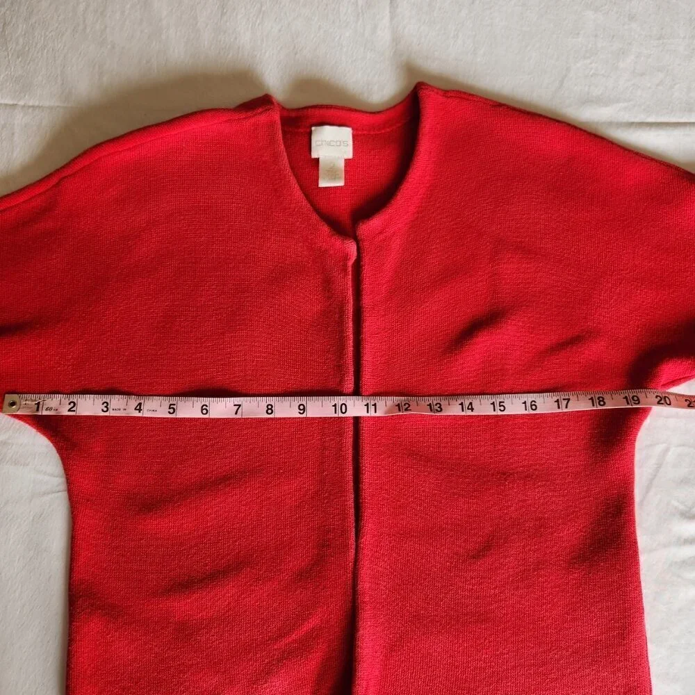 Chico's Size 2/12-L Red Long Sleeve 3/4 Clasp Front Cardigan Sweater Jacket City